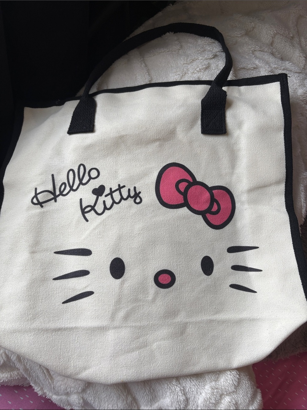 Sanrio Hello Kitty Cream Tote with Pink Bow and Black Trim